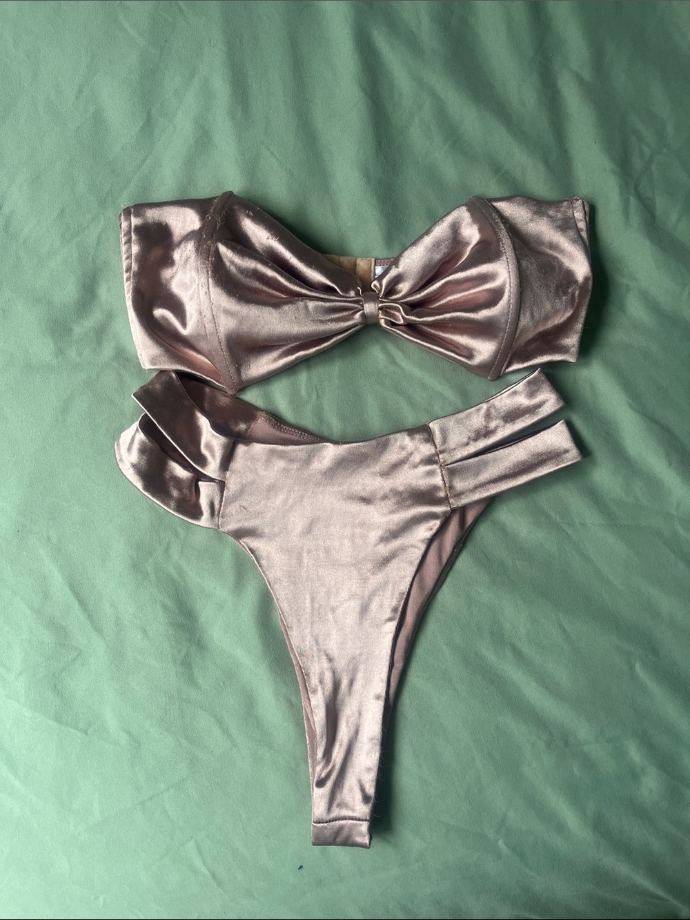 Fashion Nova Metallic Rose Gold Bikini Set